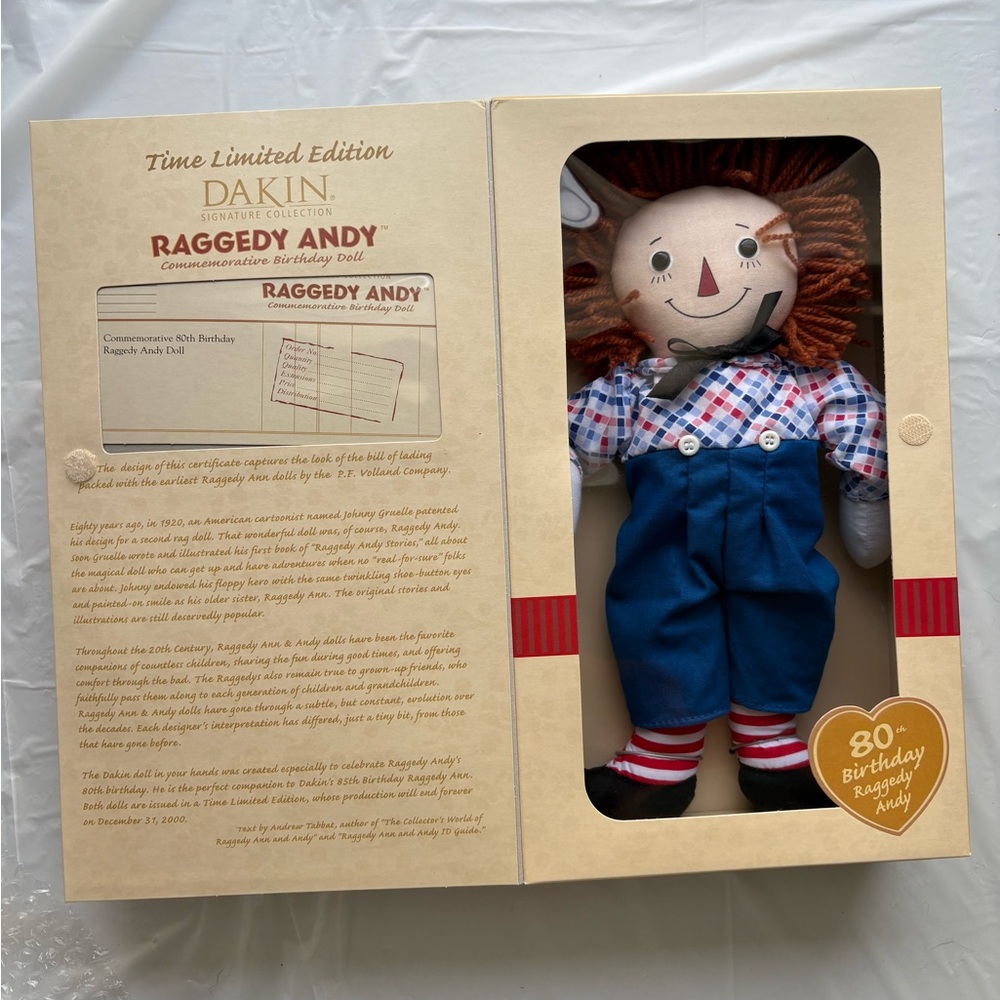 MINT Dakin Raggedy Andy 80th Birthday Commemorative Doll 12" 2000 MPN 16734